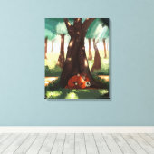 空腹の都市キツネが木の下で眠る キャンバスプリント (インサイチュ (ウッドフロア))