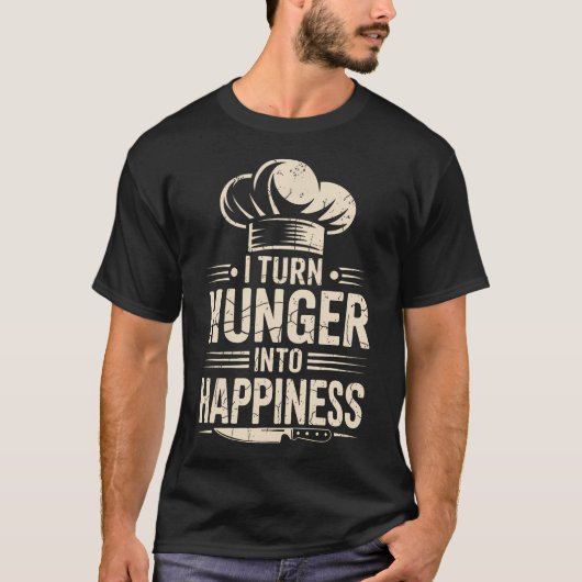 空腹を幸せに変える面白いシェフ Tシャツ (正面)