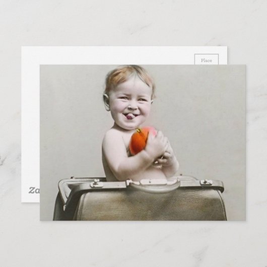 空腹ベビーかわいい小さな桃インハンドバッグヴィンテージ ポストカード (正面/裏面)