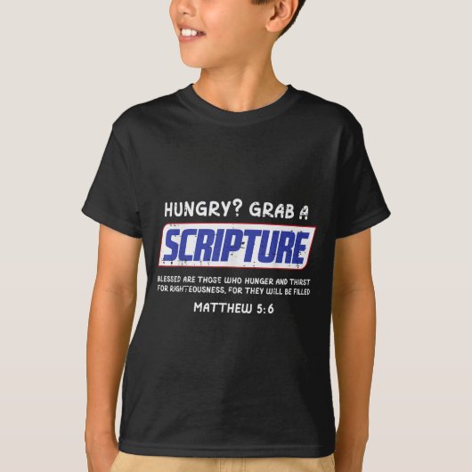 空腹時は聖書を手に!キリスト教 神 イエス・キリストを面白く Tシャツ (正面)