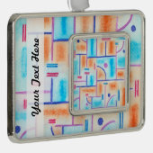 空色およびオレンジの長方形の構成 シルバープレートフレームオーナメント (右)