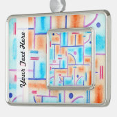 空色およびオレンジの長方形の構成 シルバープレートフレームオーナメント (左)