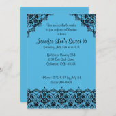 空色および黒くエレガントなSweet16招待状 招待状 (正面/裏面)