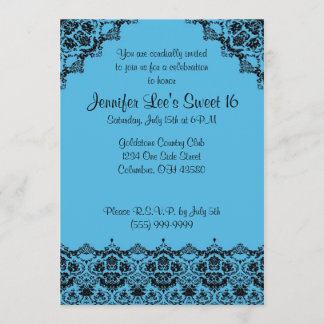 空色および黒くエレガントなSweet16招待状 招待状