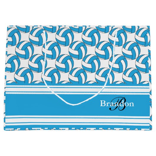 空色のバレーボールを個人化して下さい ラージペーパーバッグ (正面)