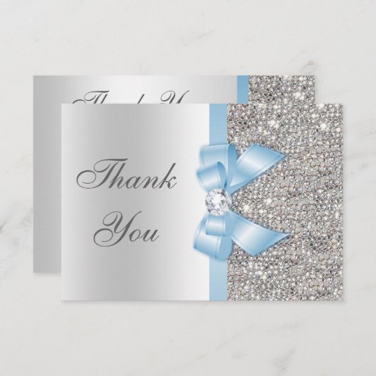 空色のフェイクな弓銀のスパンコールは感謝していしています サンキューカード (正面/裏面)