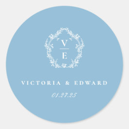 空色のモノグラム クレスト 結婚式の封筒シール ラウンドシール