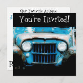 空色のヴィンテージの車招待されました! 招待状 (正面/裏面)
