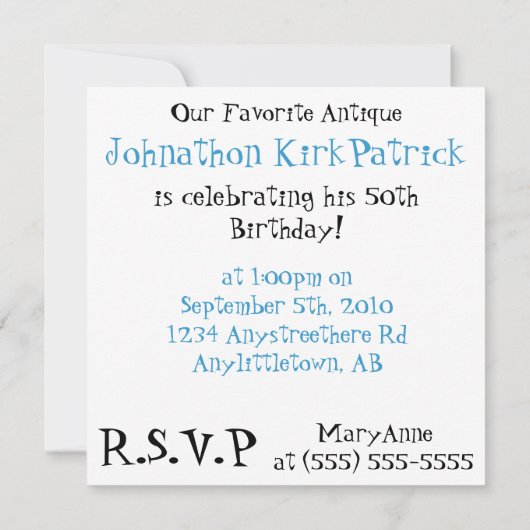 空色のヴィンテージの車招待されました! 招待状 (裏面)