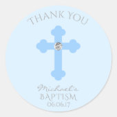 空色の十字の洗礼か《キリスト教》洗礼式や命名式の男の子は感謝していしています ラウンドシール (正面)