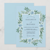 空色の叙情的な植物のウェディング 招待状 (正面/裏面)
