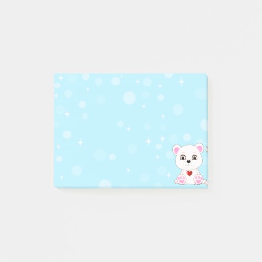 空色の背景のかわいいホッキョクグマのキャラクター ポストイット (正面)