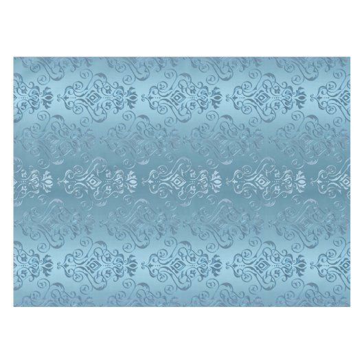 空色の花柄のダマスク織 テーブルクロス (正面(横))
