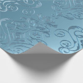 空色の花柄のダマスク織 ラッピングペーパー (角)