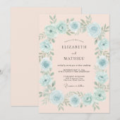 空色の華やかなフラワーの結婚式 招待状 (正面/裏面)
