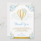 空色の金ゴールドの花の熱気の気球の誕生日 サンキューカード (正面)