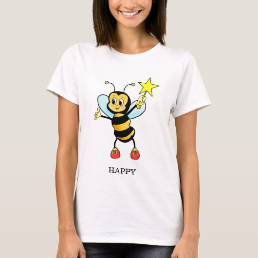 空色のTシャツに星を持つキュートなハチ Tシャツ (正面)