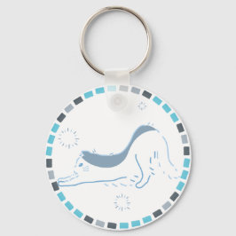 空色タイルにのび猫、やさしい朝のひととき キーホルダー