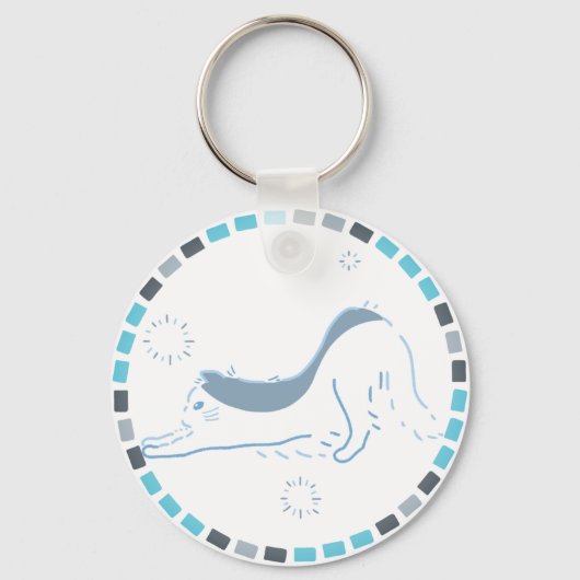 空色タイルにのび猫、やさしい朝のひととき キーホルダー (正面)