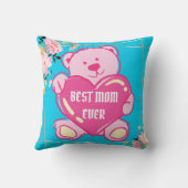 空色ピンクのテディベアのハートの花柄デザイン クッション (裏面)