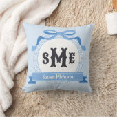 空色リバースギリシャ鍵飾りモノグラム クッション (ブランケット)