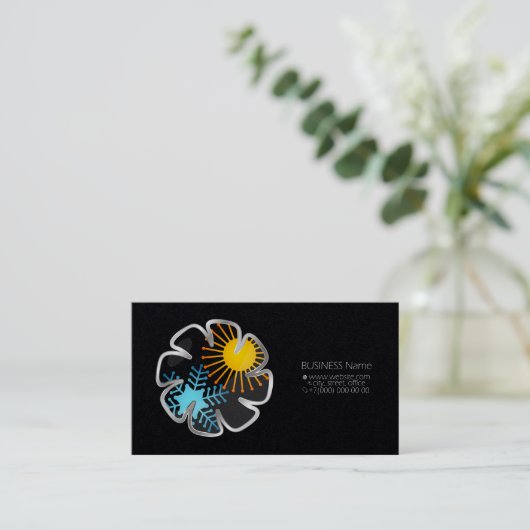 空調ファンの太陽とスノーフレークのビジネスca 名刺 (スタンド正面)