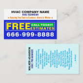 (空調、冷暖房、エアコン スlogan) 無料見積もり | ブルーHVAC 名刺 (正面/裏面)