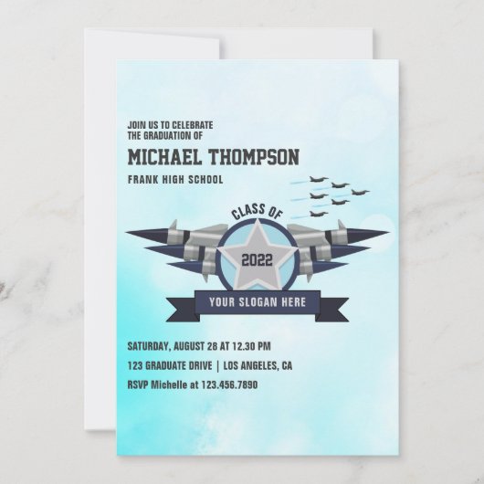 空軍をテーマにした卒業パーティー招待状 招待状 (正面)