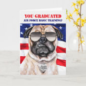 空軍基礎訓練おもしろいPug Dog卒業生 カード (黄色い花)