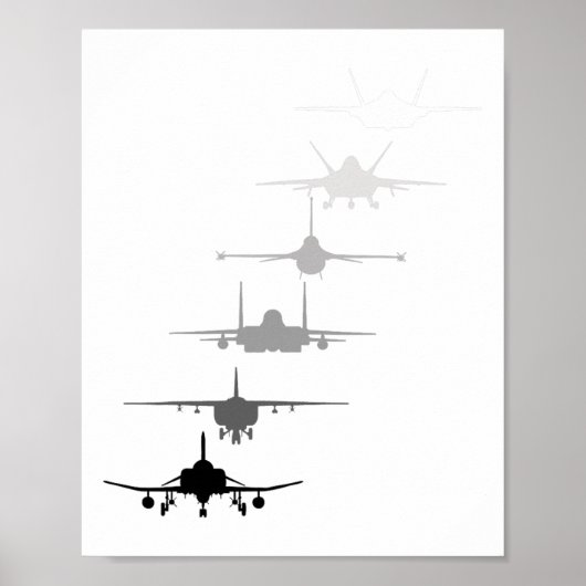 空軍戦闘機ジェットF-4 F-111 F-15 F-16 F-22 F- ポスター (正面)
