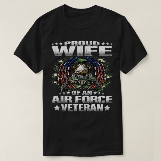 空軍誇りを持った退役軍人軍隊Vet Spの妻 Tシャツ (デザイン正面)