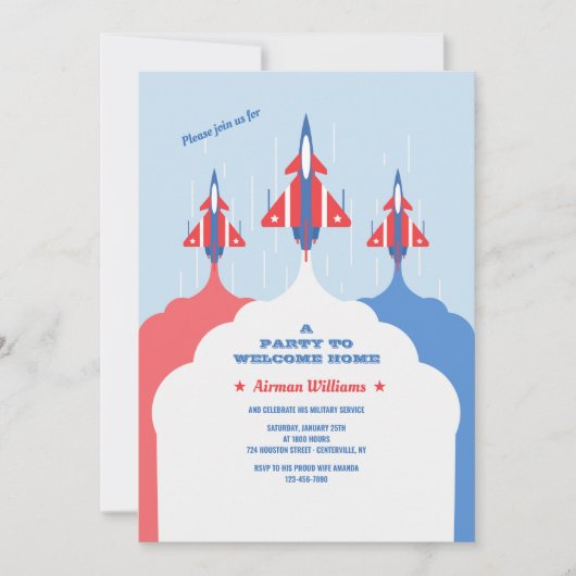 空軍赤と青のウェルカムホーム 招待状 (正面)