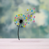 空飛ぶかわいいクマのタンポポの流れ アクリルサイン (ニュートラル)