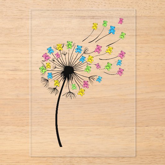 空飛ぶかわいいクマのタンポポの花 アクリル招待状 (正面)