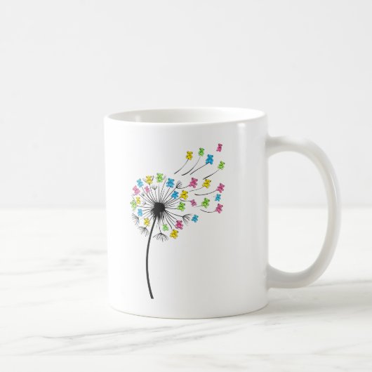 空飛ぶかわいいクマのタンポポの花 コーヒーマグカップ (右)