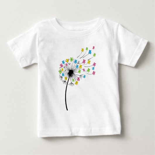 空飛ぶかわいいクマのタンポポの花 ベビーTシャツ (正面)
