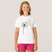 空飛ぶかわいいクマのタンポポの花 Tシャツ (正面フル)