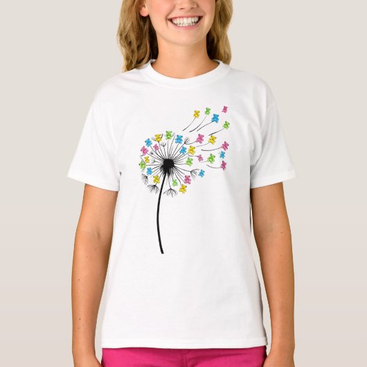空飛ぶかわいいクマのタンポポの花 Tシャツ (正面)