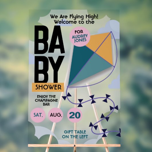 空飛ぶかわいい飛行機 赤ちゃん歓迎会 アクリルサイン (ニュートラル)