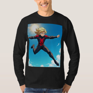 空飛ぶアニメのスーパーヒーロー - 金髪のヒーロー Tシャツ
