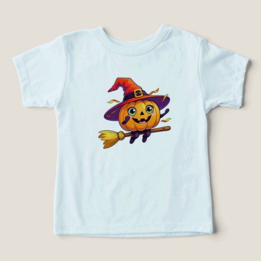 空飛ぶカボチャの魔女 - かわいいハロウィンの子供向けデザイン (デザイン正面)