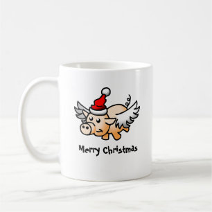 空飛ぶクリスマスピッグ クラシックマグカップ コーヒーマグカップ