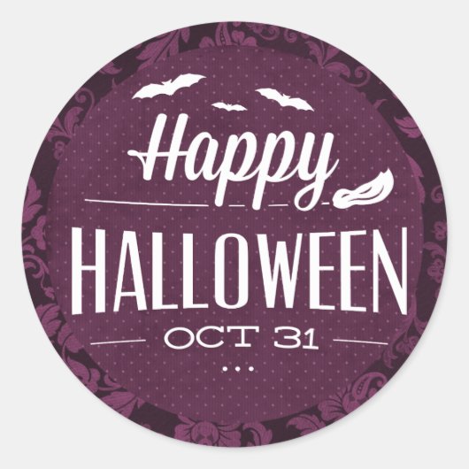 空飛ぶコウモリ ハッピーハロウィン ラウンドシール (正面)