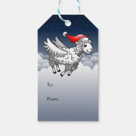 空飛ぶサンタのクリスマス羊 ギフトタグ