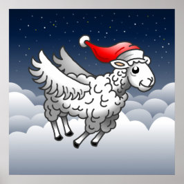 空飛ぶサンタのクリスマス羊 ポスター