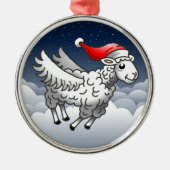 空飛ぶサンタクロースのクリスマス羊 メタルオーナメント (正面)