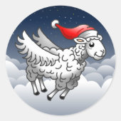 空飛ぶサンタクロースのクリスマス羊 ラウンドシール (正面)