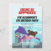 空飛ぶスーパーヒーロー コミック バースデー パーティー（女） 招待状 (正面)