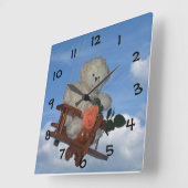 空飛ぶテディベア スクエア壁時計 (傾斜)