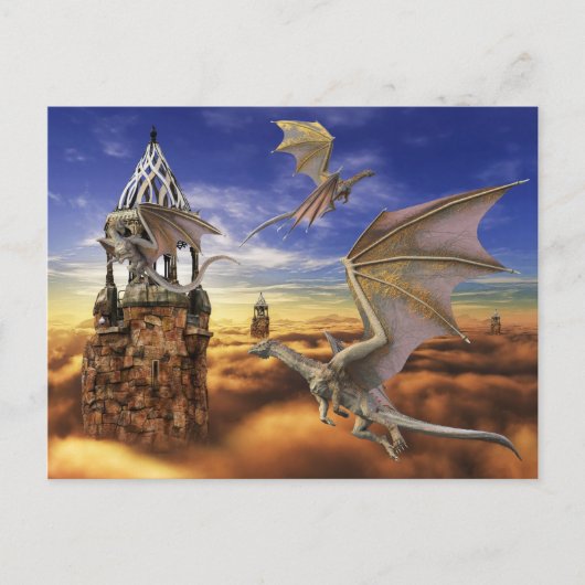 空飛ぶドラゴンの幻想的な風景 ポストカード (正面)